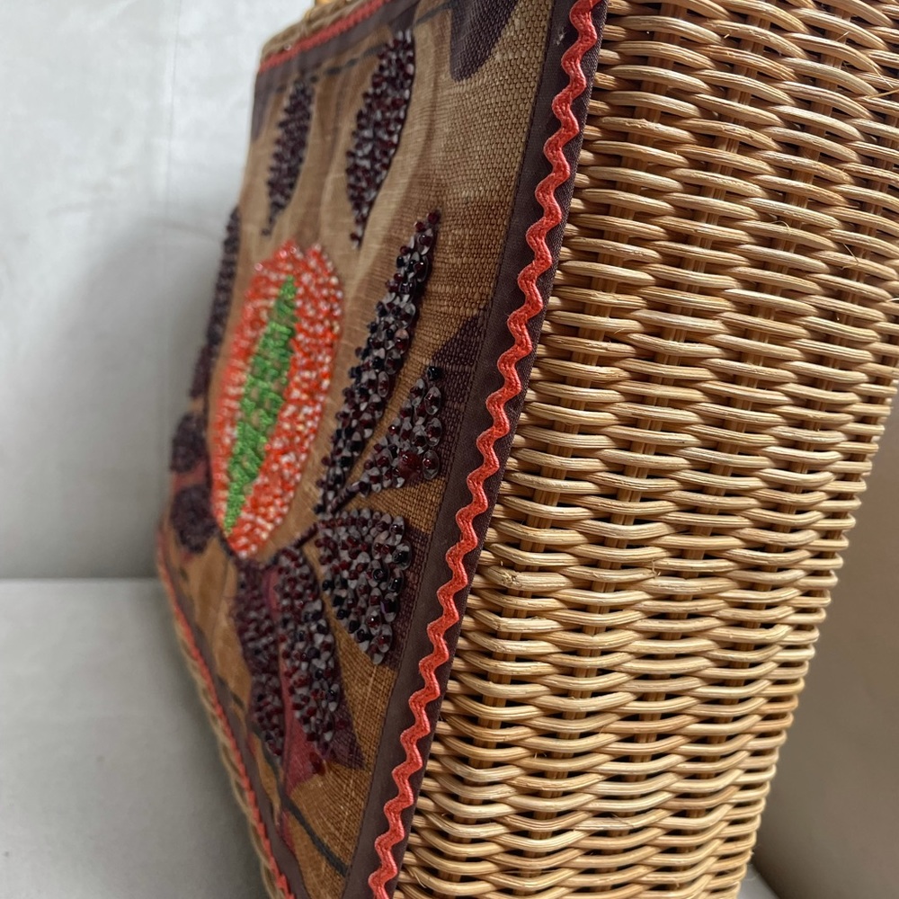 Unique Boho Chic Beaded Peach Wicker Bag Purse - Picture 12 of 13